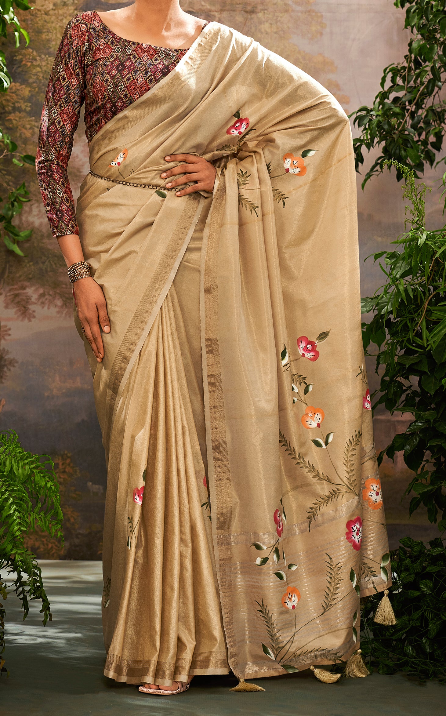 Auric Golden Coloured Soft Linen Tissue Saree – Timeless Luxury & Grace