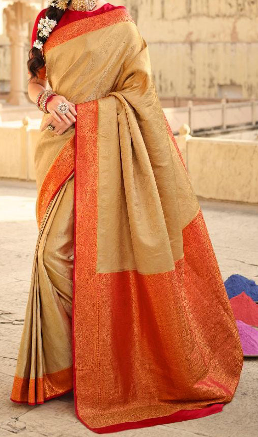 Rich Golden Coloured Banarasi Katan Silk Saree