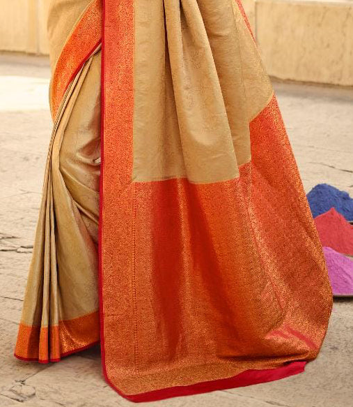 Rich Golden Coloured Banarasi Katan Silk Saree