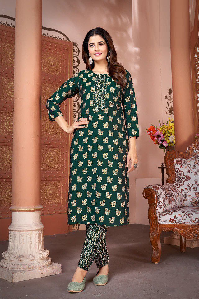 Vibrant Green Kurti with Pant Set