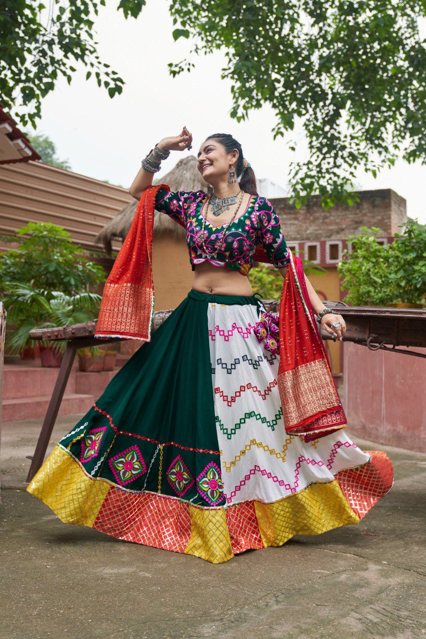 Navratri special Green coloured rayon Lehenga