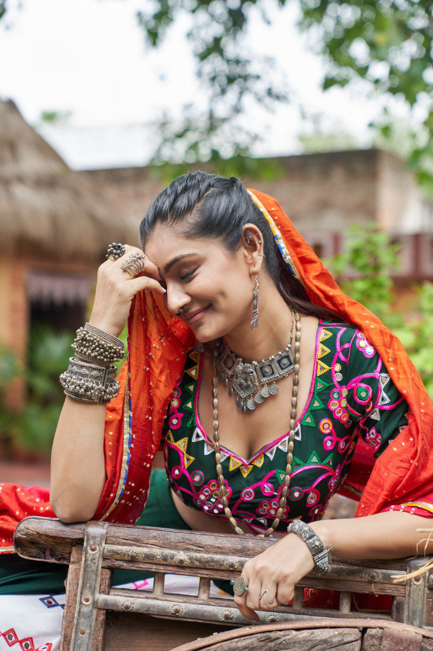 Navratri special Green coloured rayon Lehenga