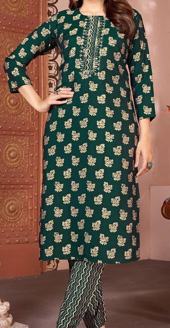 Vibrant Green Kurti with Pant Set