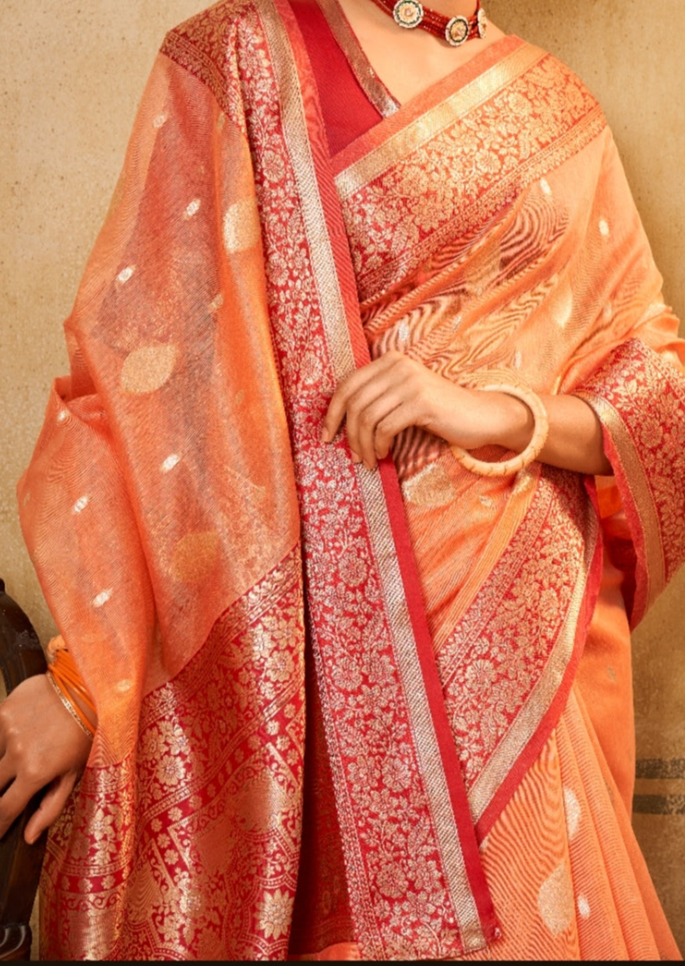 Clay Orange Woven Banarasi Silk Saree