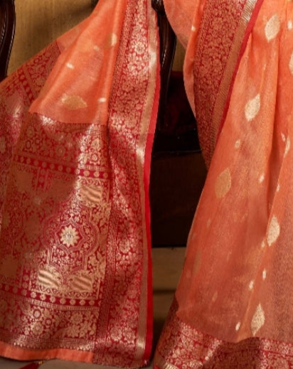 Clay Orange Woven Banarasi Silk Saree