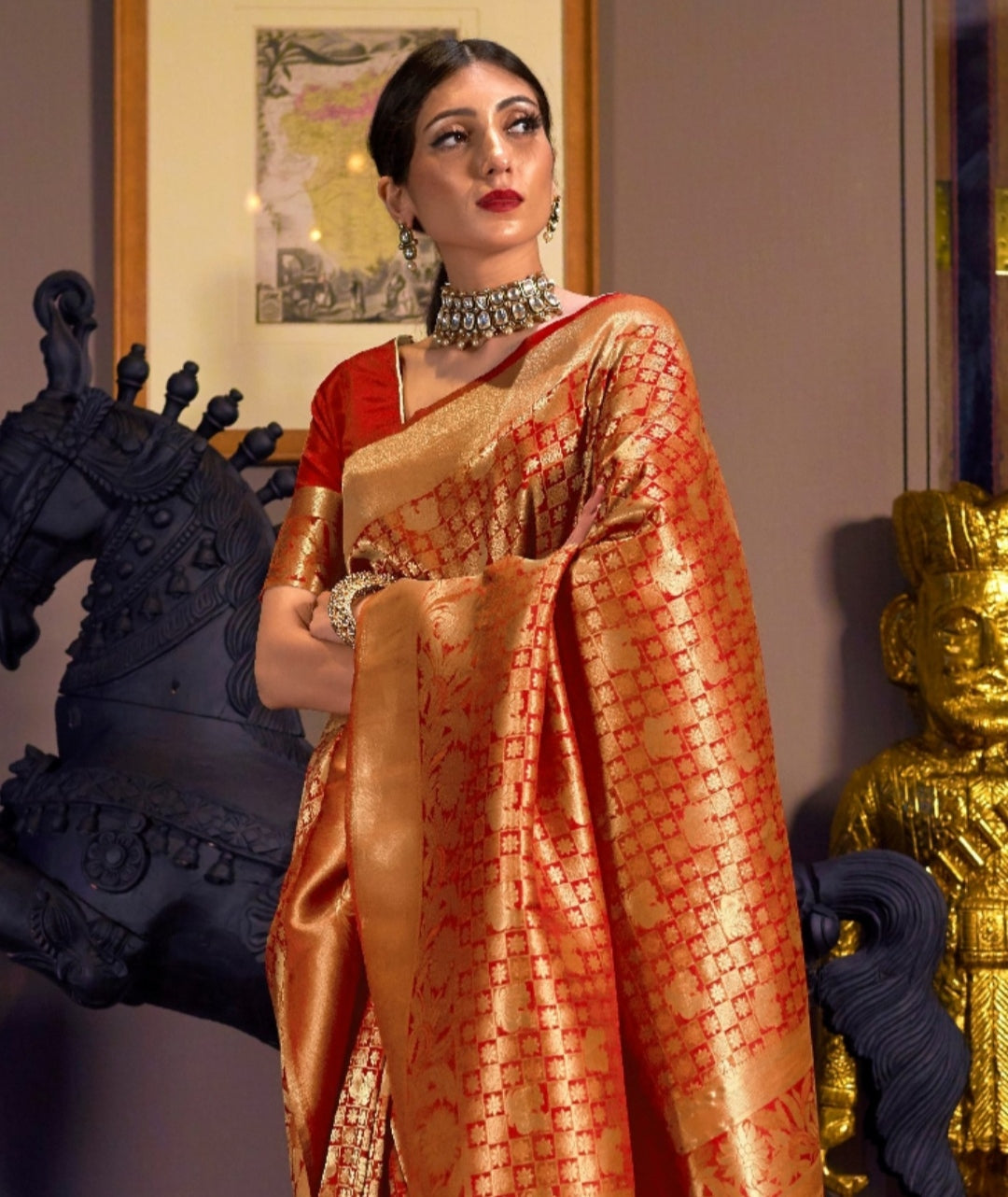 Flame Orange Blossom Kanjivaram Silk Saree