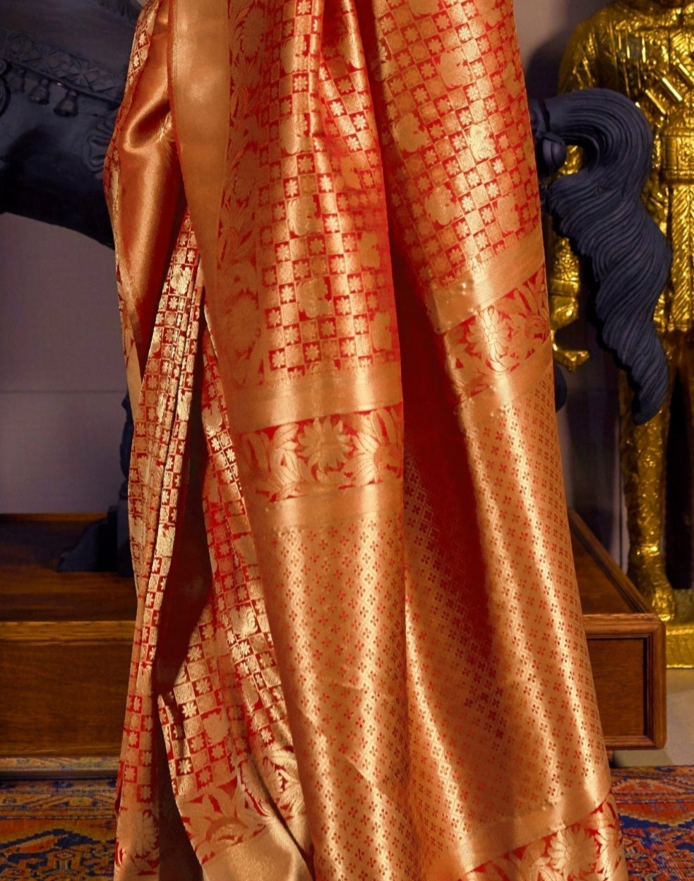 Flame Orange Blossom Kanjivaram Silk Saree