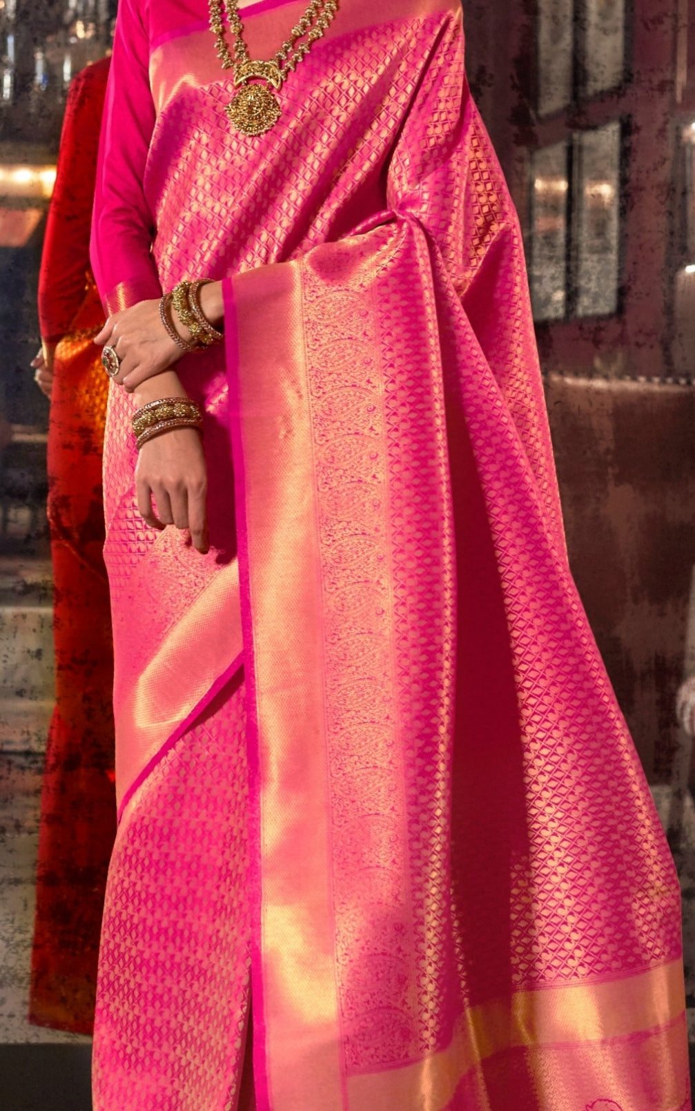 Pink Petal Kanjivaram Silk Saree: Elegance in Rose Pink