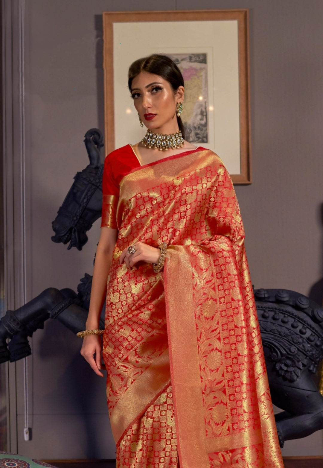 Radiant Red Woven Kanjivaram Saree