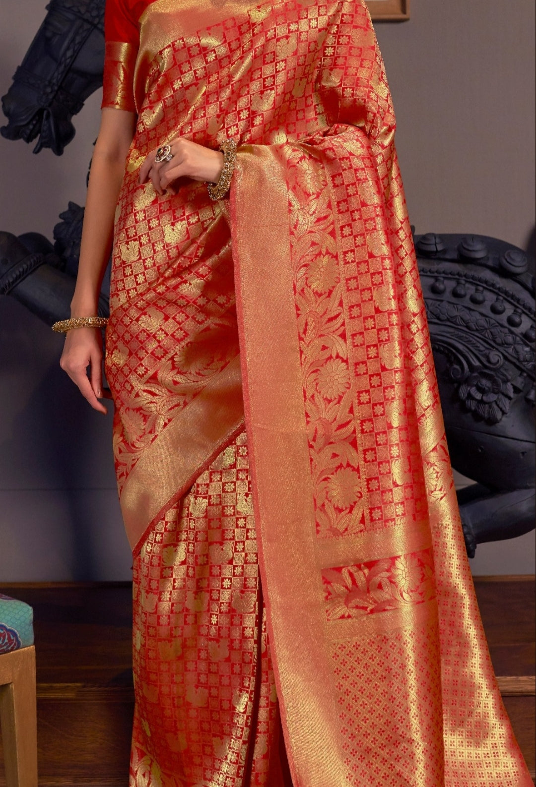 Radiant Red Woven Kanjivaram Saree