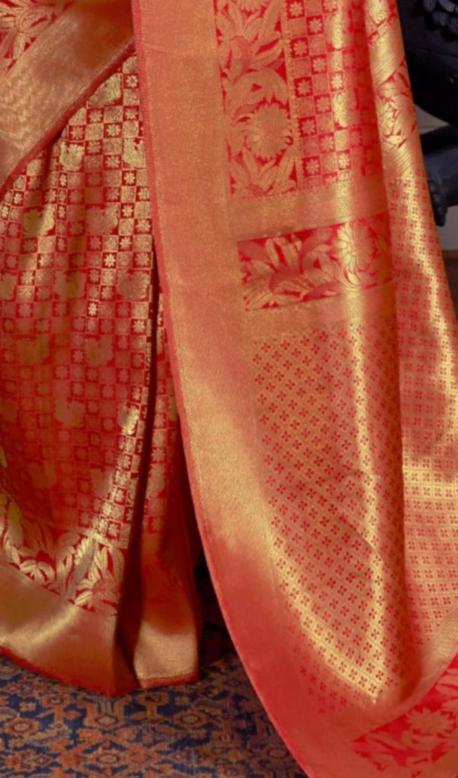 Radiant Red Woven Kanjivaram Saree