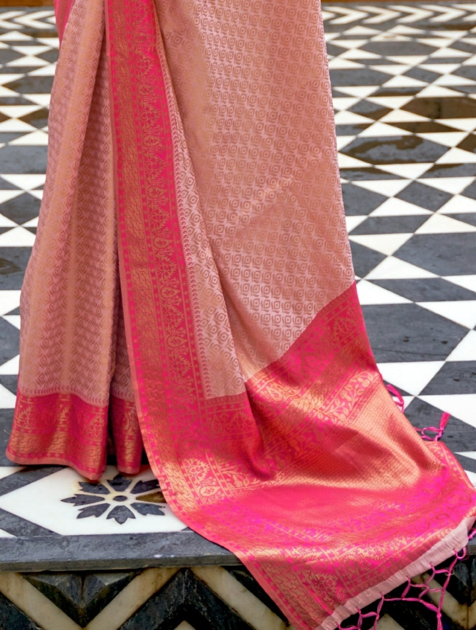 Blush Pink Zari Embellished Kanjivaram Saree