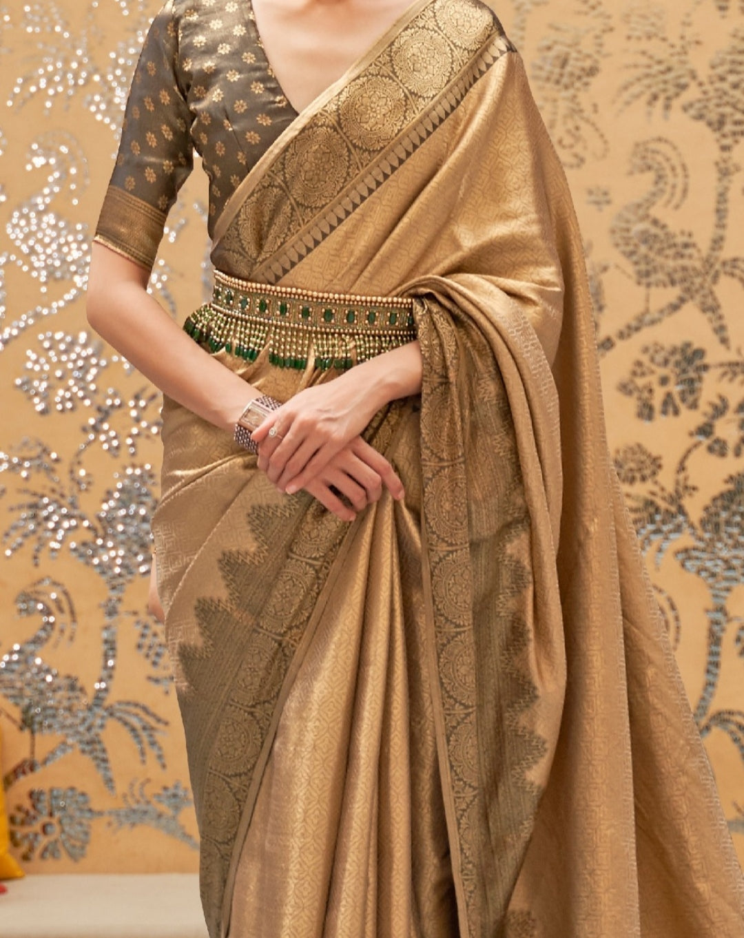 Opulent Chestnut Brown Zari Kanjivaram Saree