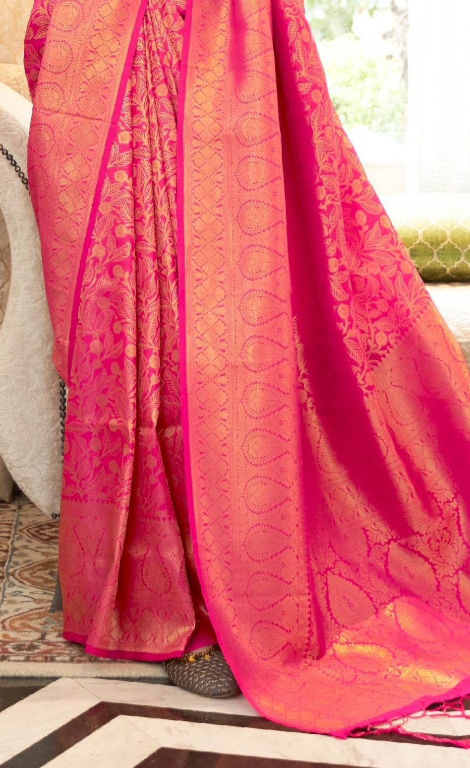 Pastel Pink Kanjivaram Silk Saree with Zari