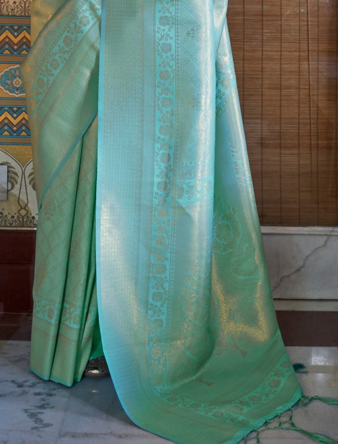 Cerulean Blue Zari Motif Kanjivaram Saree