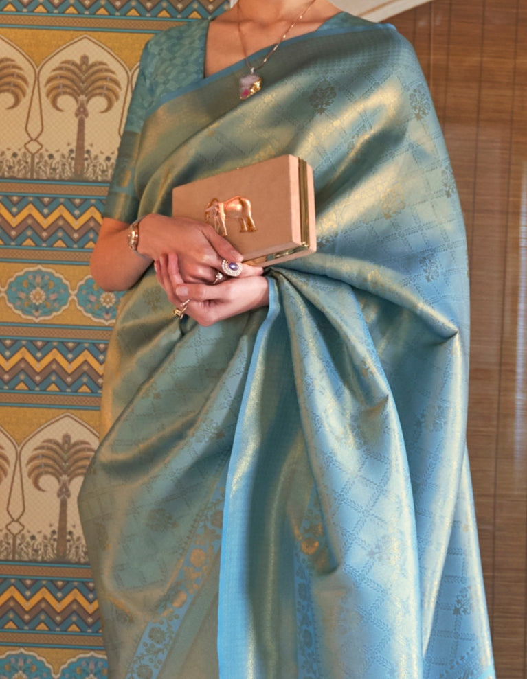 Blue Slate Zari Woven Kanjivaram Saree