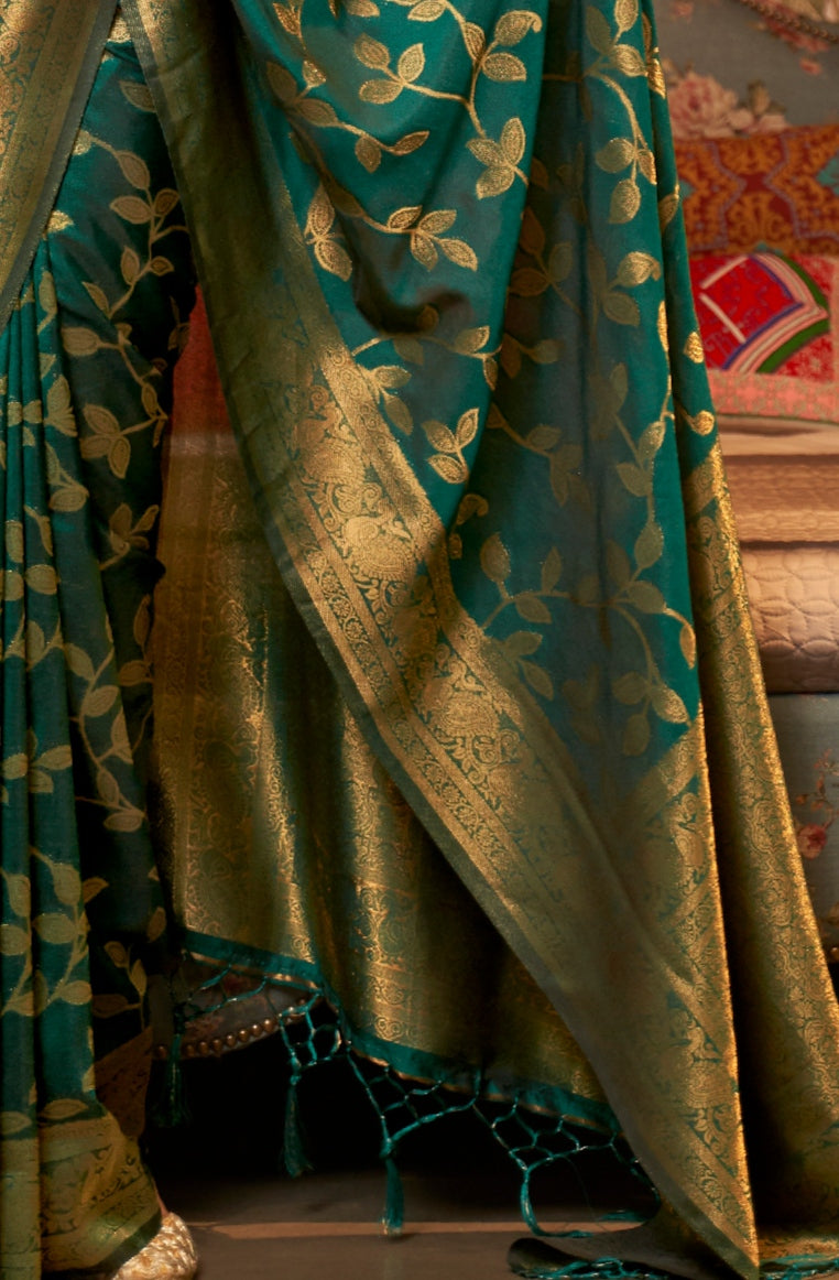 Forest Green Zari Kanjivaram Silk Saree