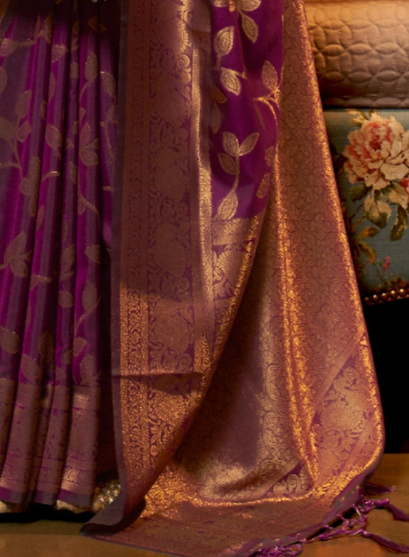 Majestic Purple Zari Woven Kanjivaram Saree: