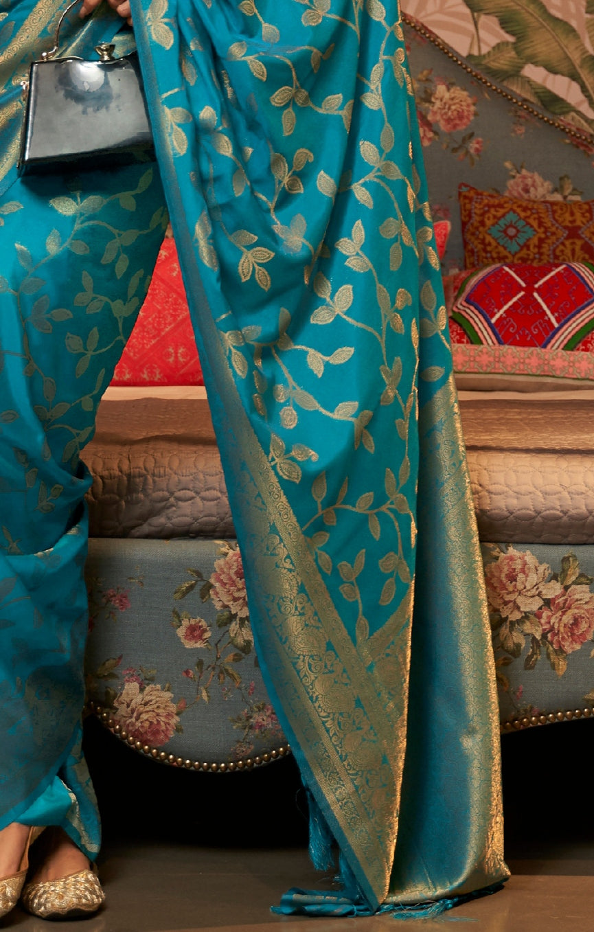 Ocean Blue Zari Woven Kanjivaram Saree