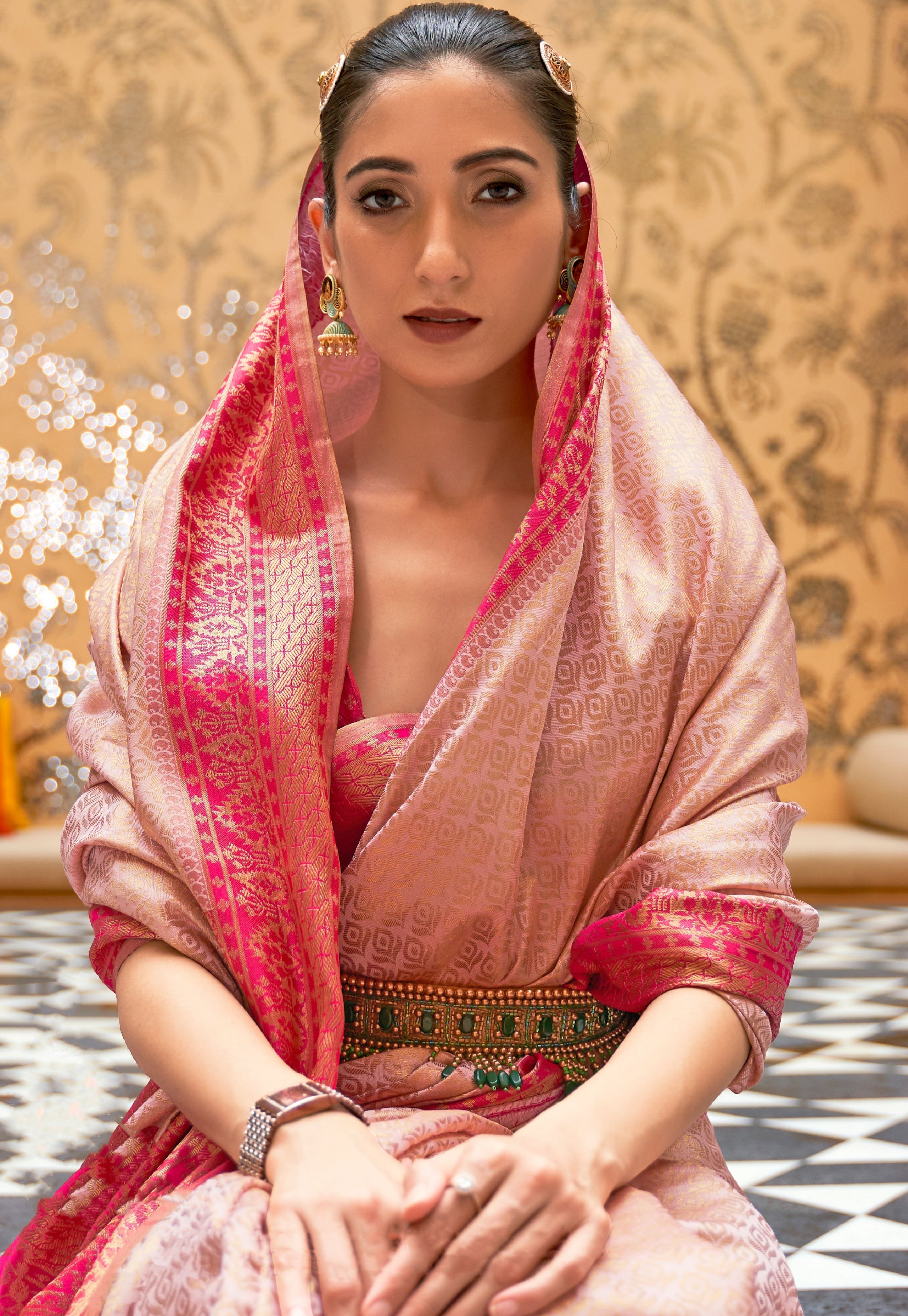 Blush Pink Zari Embellished Kanjivaram Saree