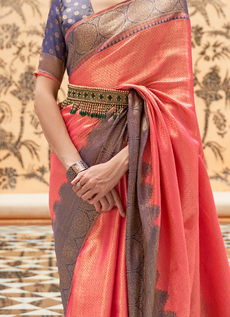 Dusky Rose Pink Zari Woven Kanjivaram Saree