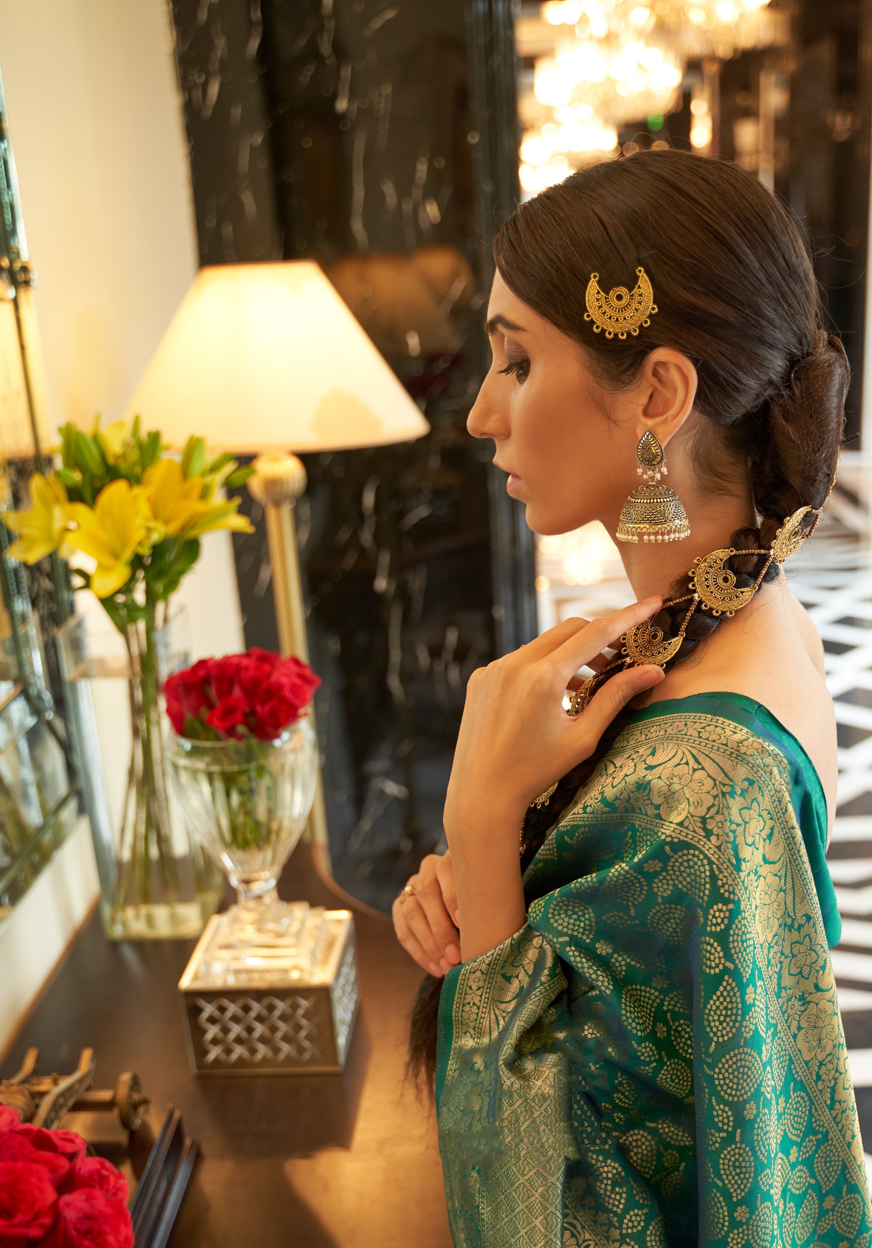 Emerald Green Zari Kanjivaram Saree