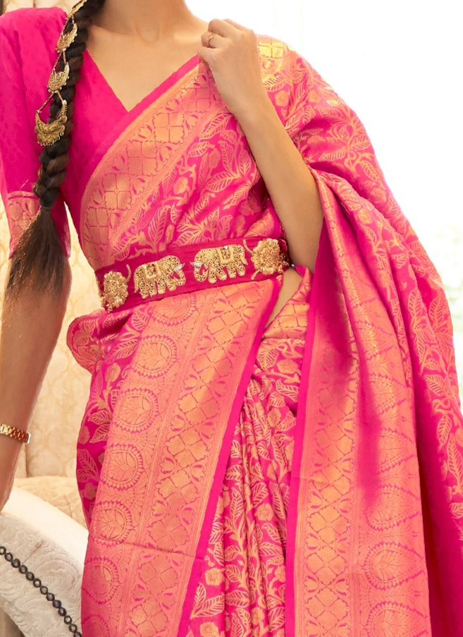 Pastel Pink Kanjivaram Silk Saree with Zari