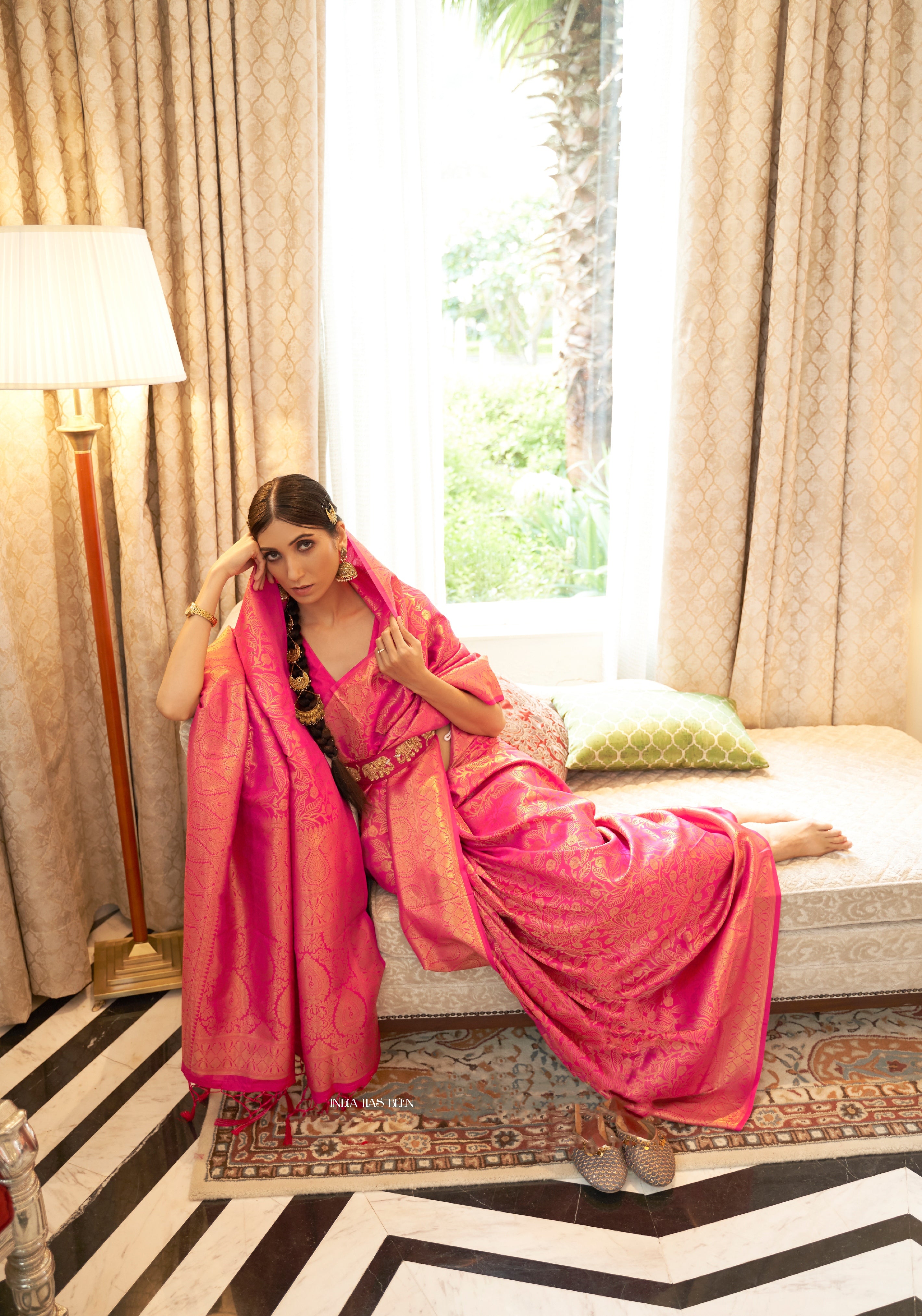 Pastel Pink Kanjivaram Silk Saree with Zari