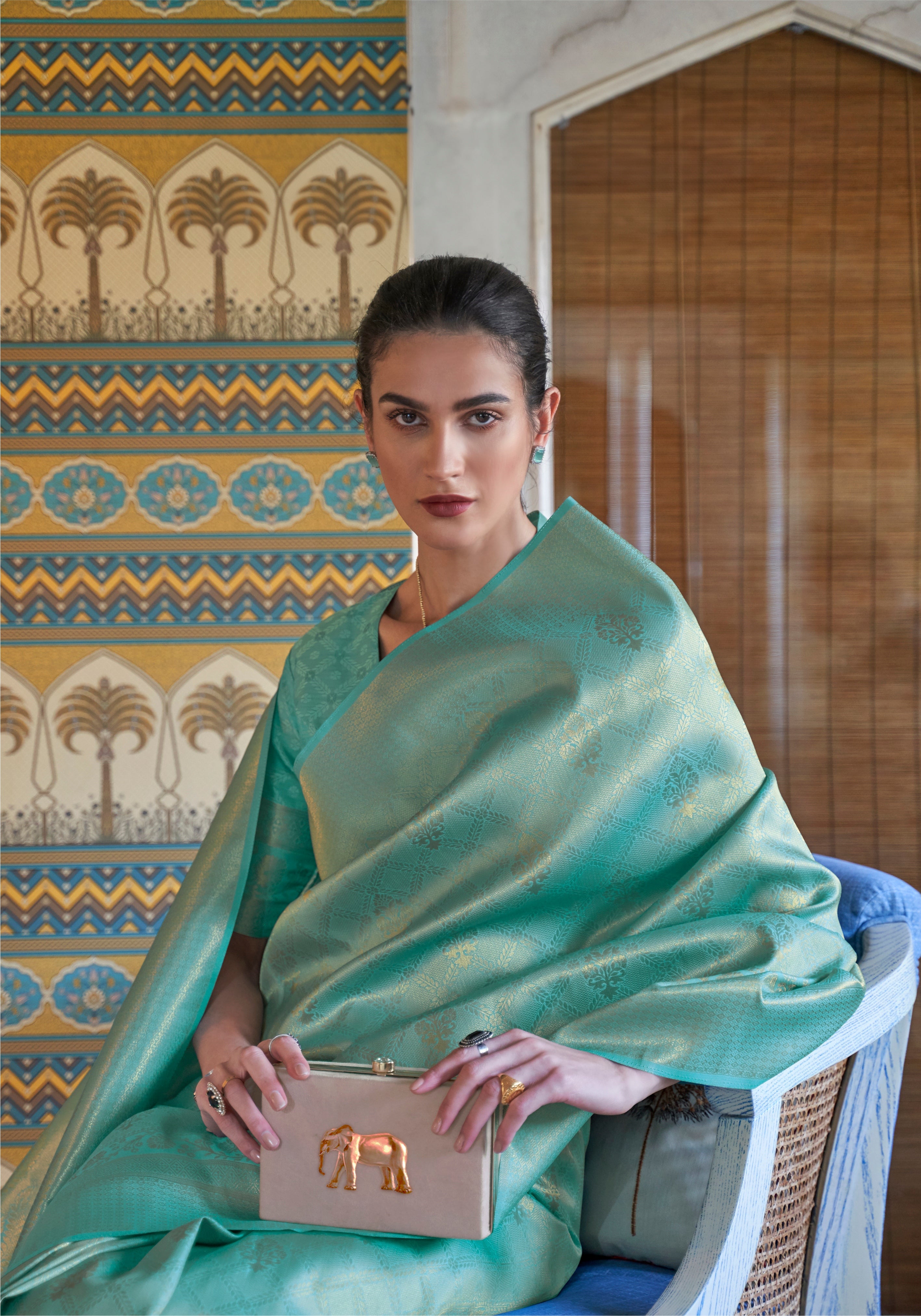 Cerulean Blue Zari Motif Kanjivaram Saree