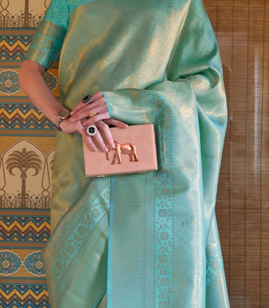 Cerulean Blue Zari Motif Kanjivaram Saree