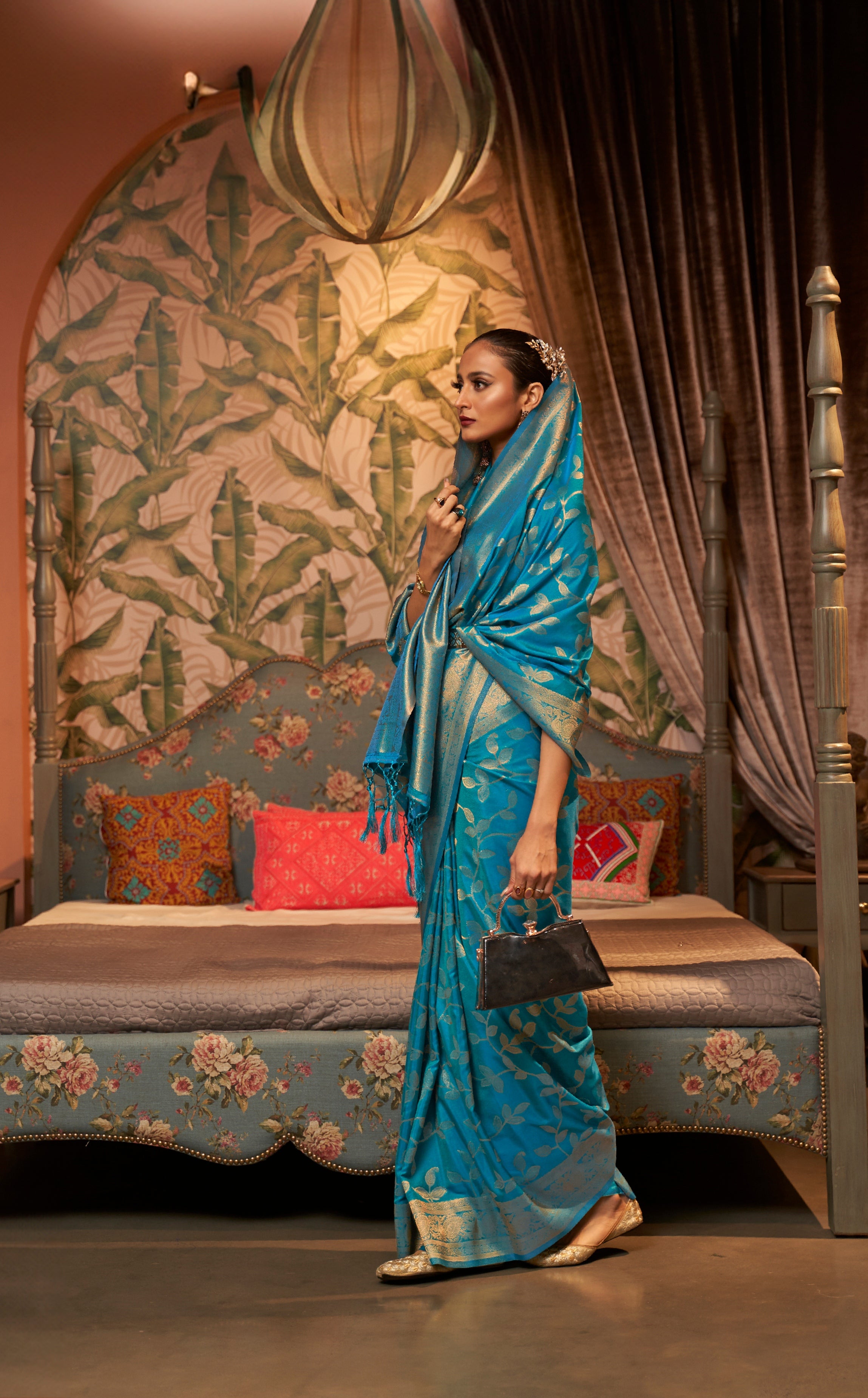 Ocean Blue Zari Woven Kanjivaram Saree