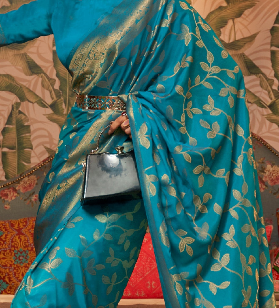 Ocean Blue Zari Woven Kanjivaram Saree