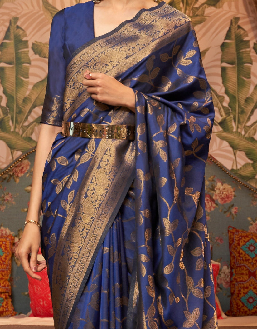 Sapphire Blue Zari Embellished Kanjivaram Saree