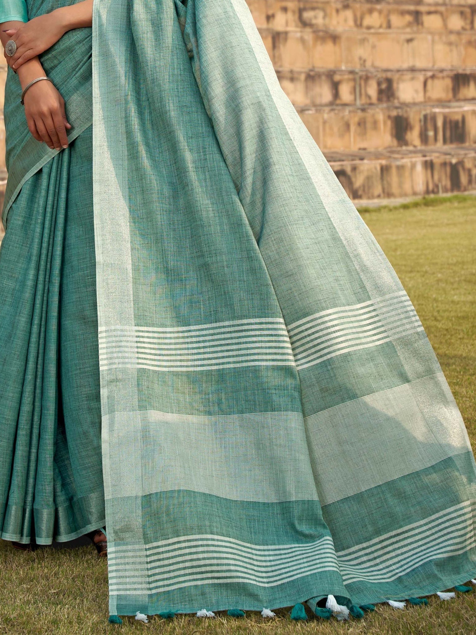 Breezy Blue Soft Linen Silk Saree