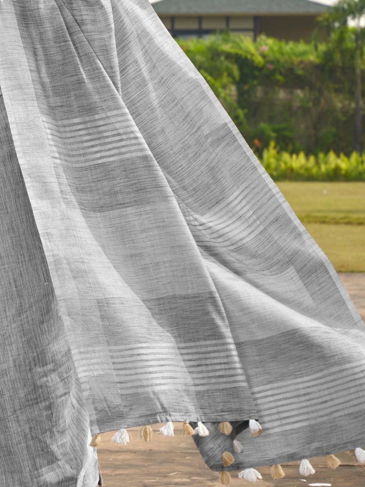 Ethereal AshenGrey Linen Silk Saree