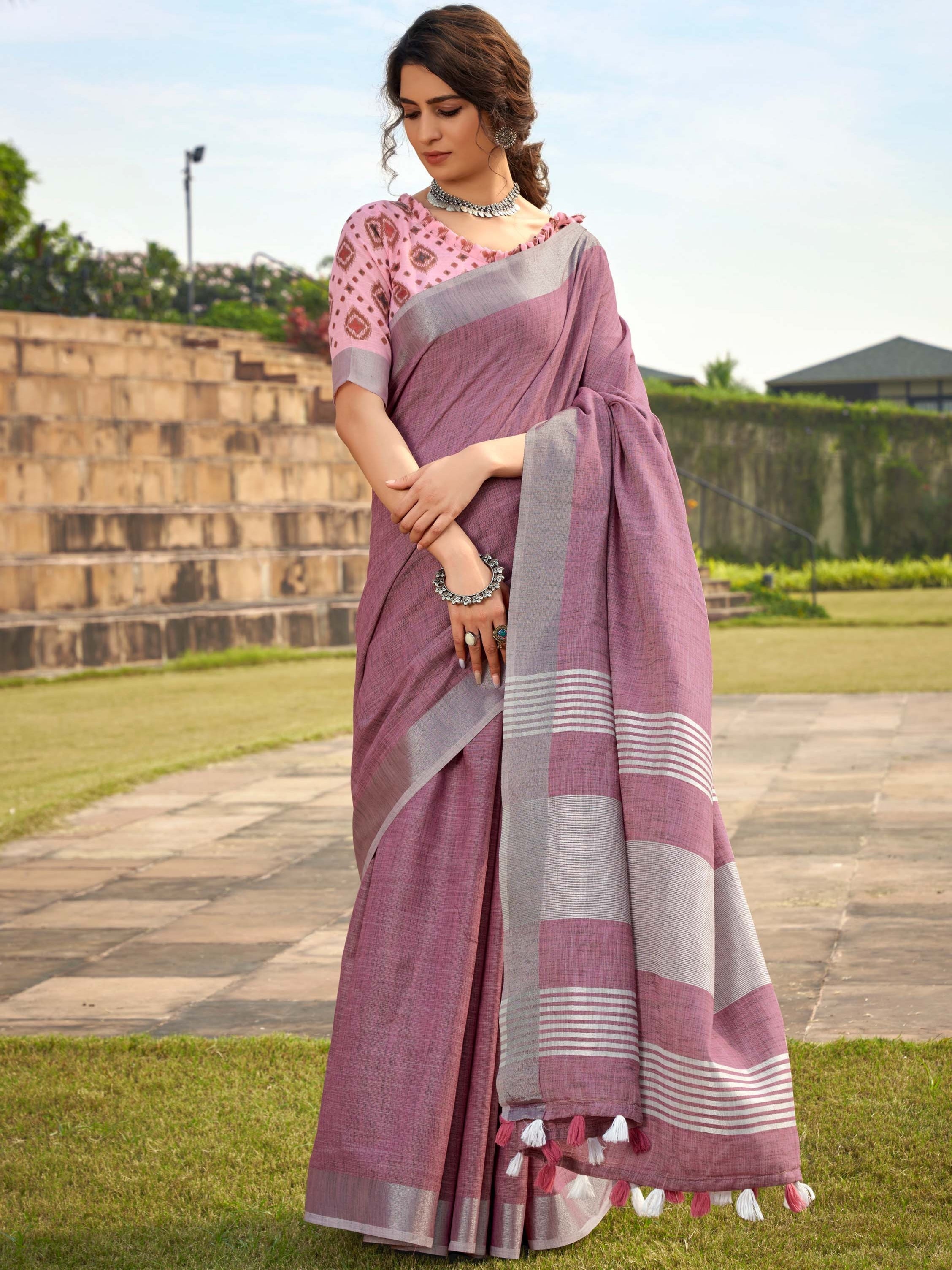 Zen Pink Soft Linen Silk Saree