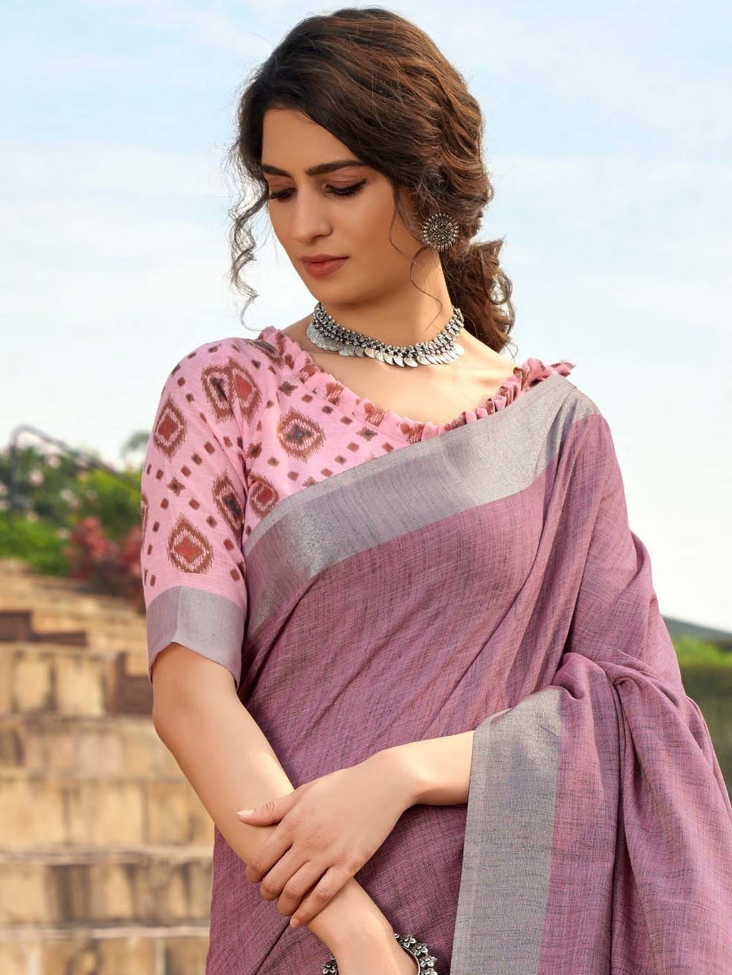 Zen Pink Soft Linen Silk Saree