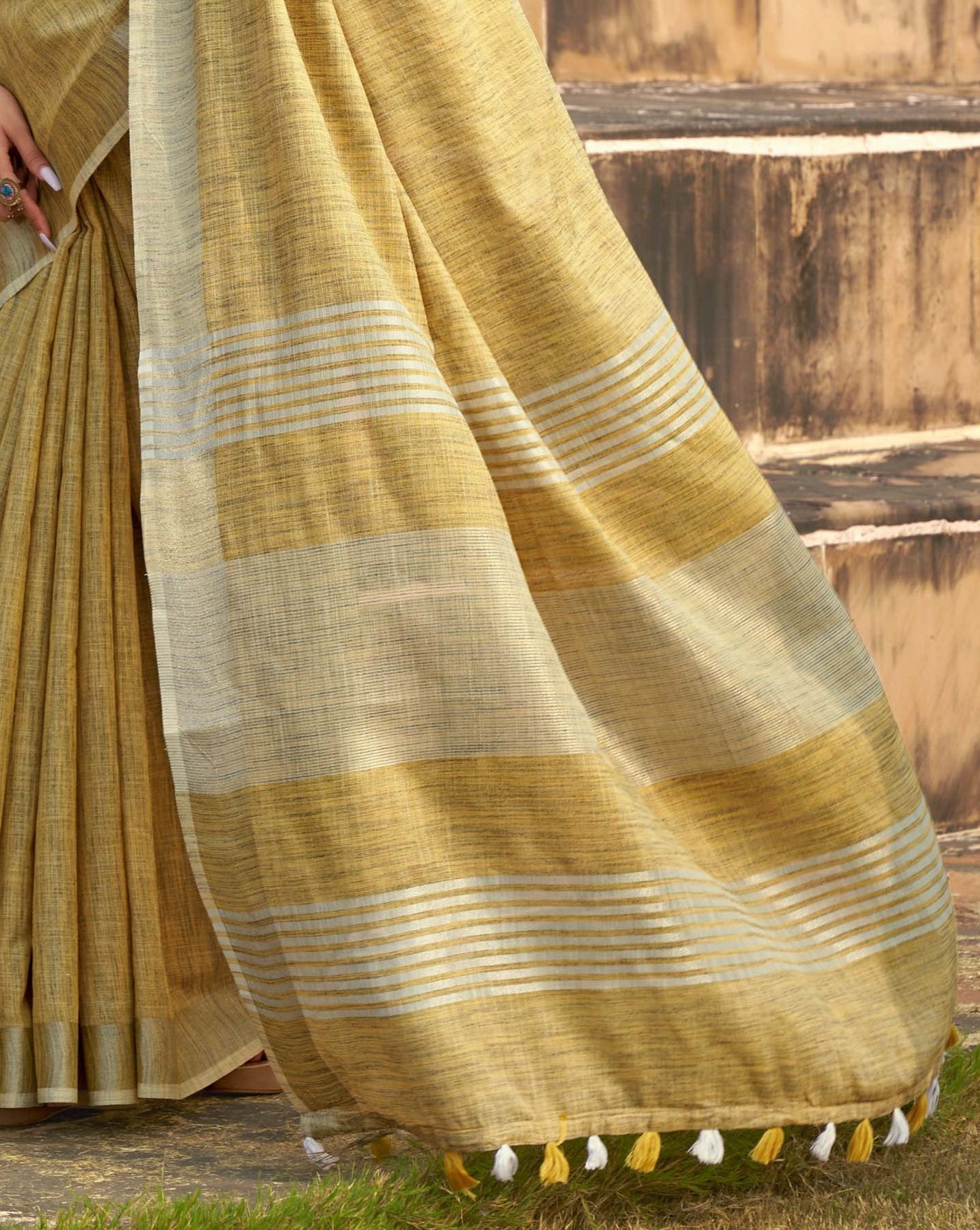 Sunlit Bloom Primrose Yellow Soft Linen Silk Saree