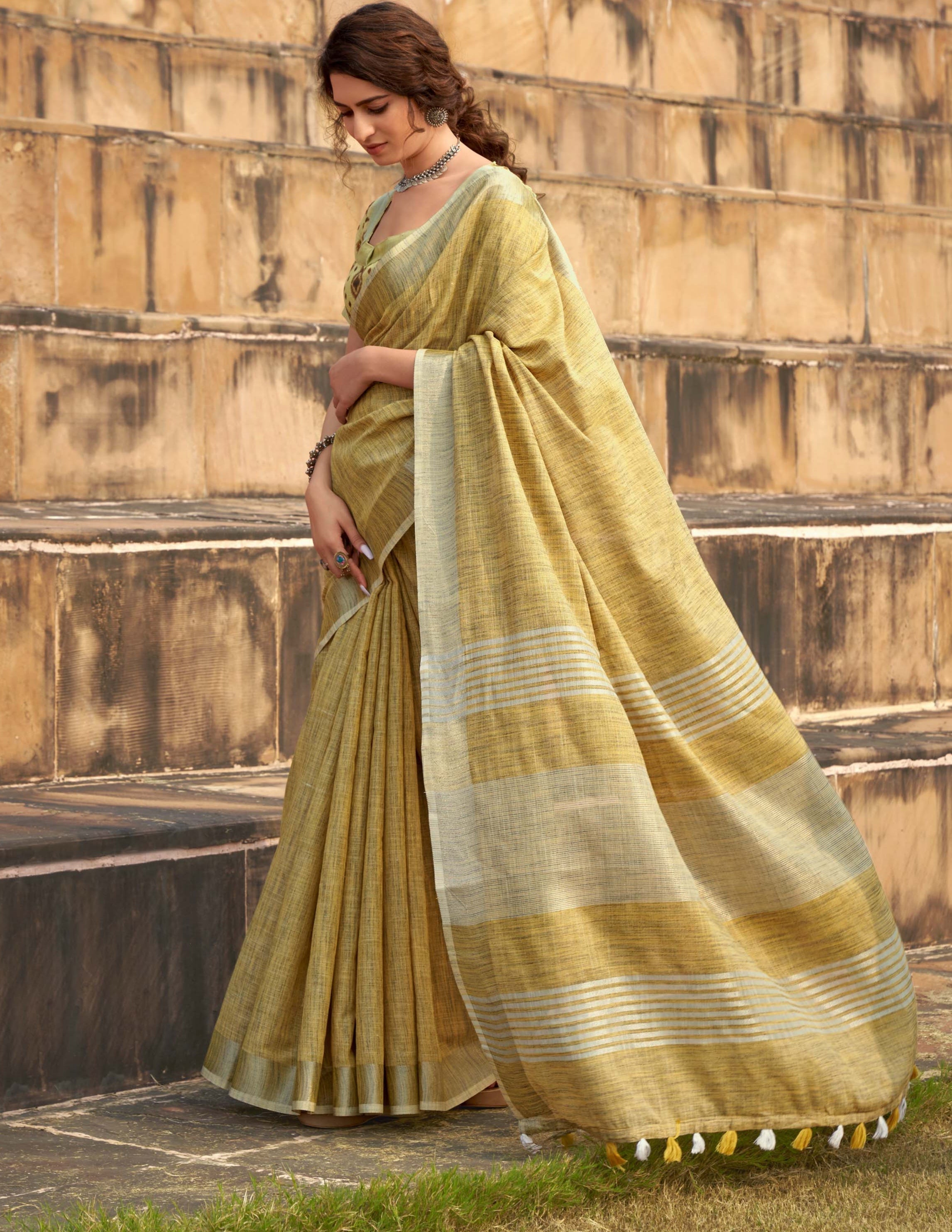 Sunlit Bloom Primrose Yellow Soft Linen Silk Saree