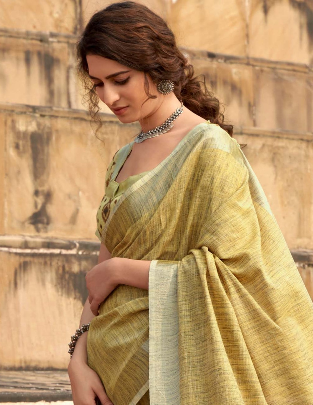 Sunlit Bloom Primrose Yellow Soft Linen Silk Saree