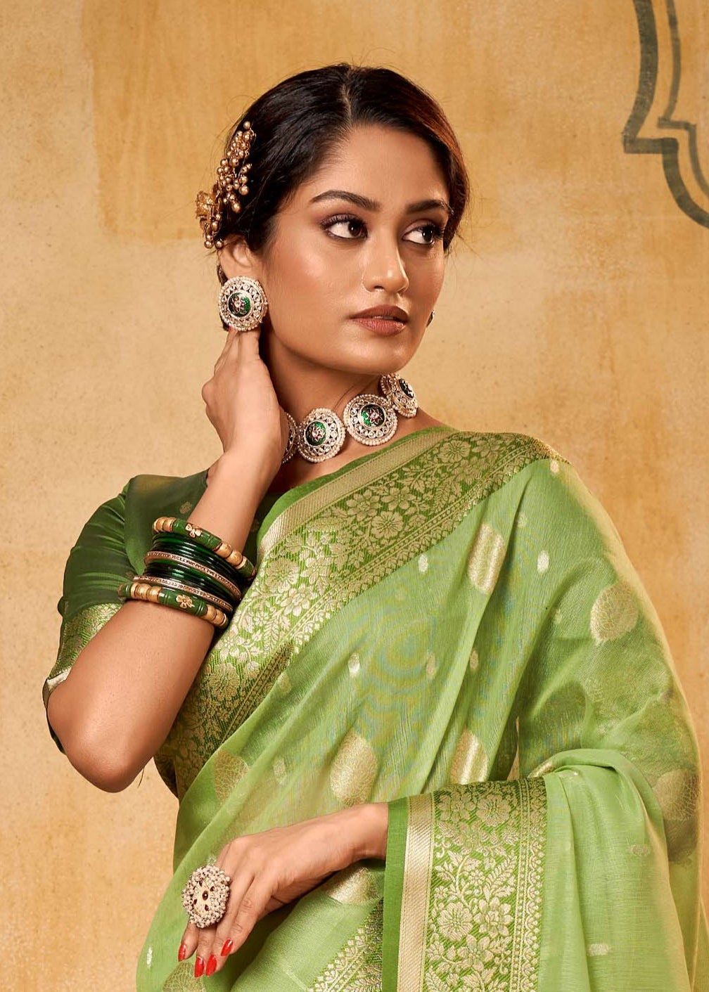 Olive Elegance Banarasi Silk Saree