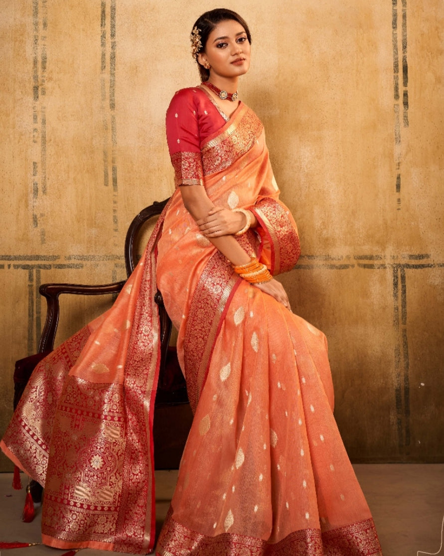 Clay Orange Woven Banarasi Silk Saree