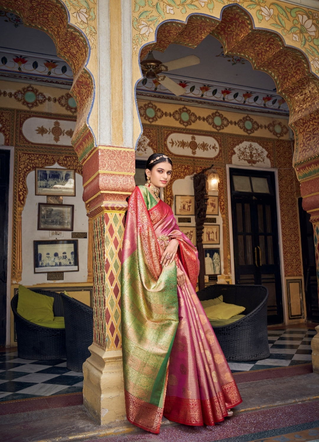 Enchanted Garden Dual Tone Banarasi Silk Saree