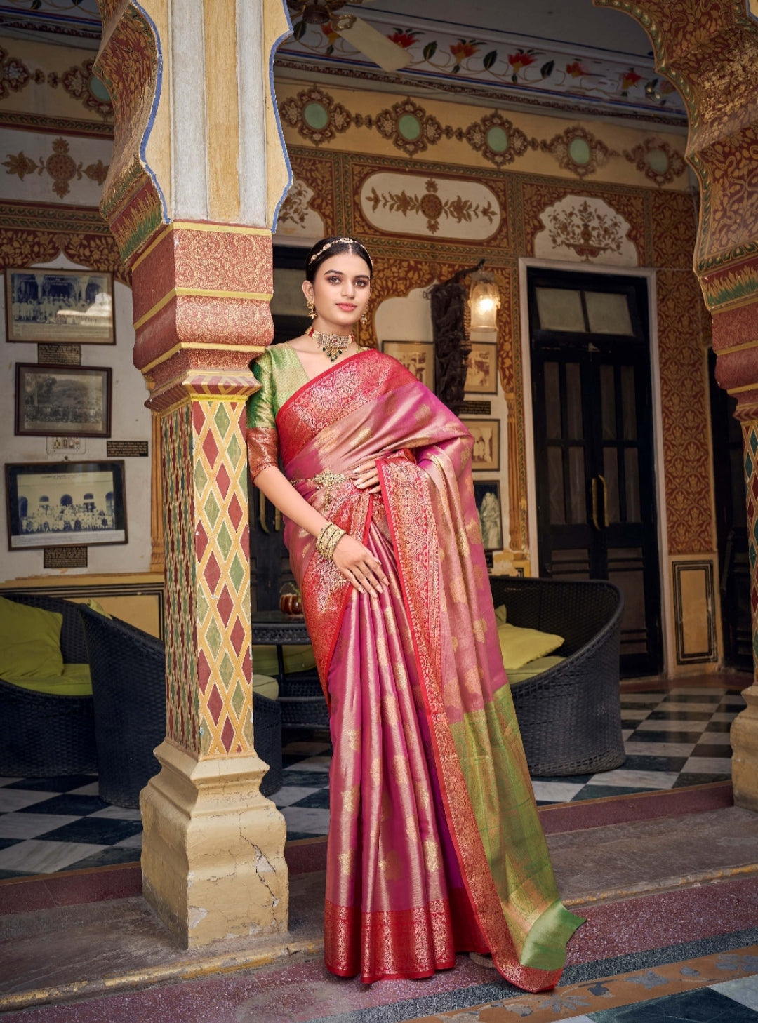 Enchanted Garden Dual Tone Banarasi Silk Saree