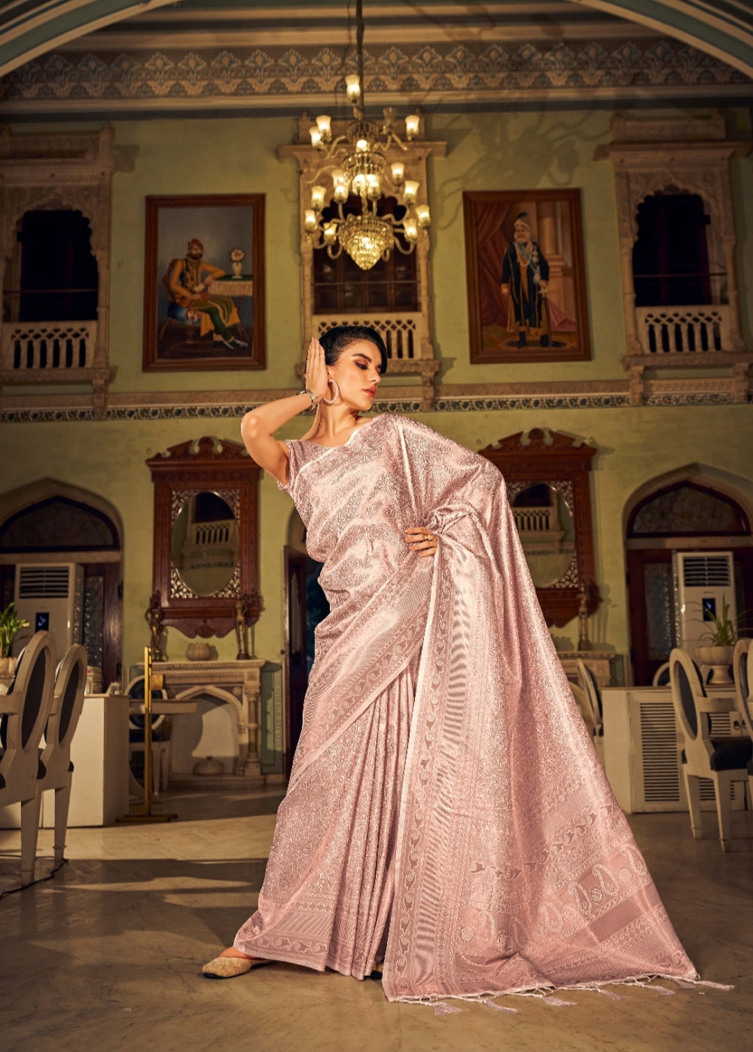 Shell Pink Dual Tone Kanjivaram Silk Saree