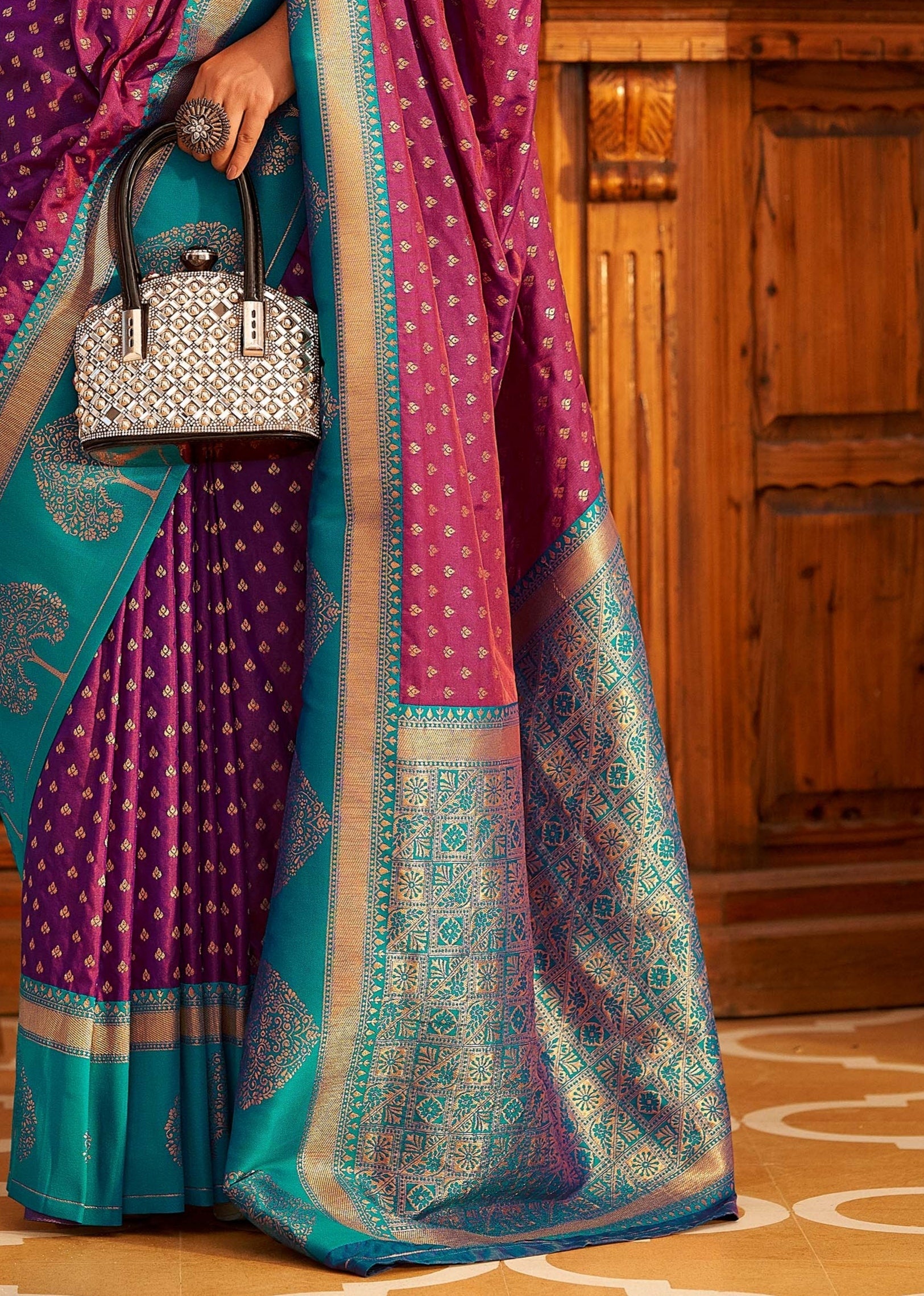 Majestic Purple and Blue Woven Banarasi Soft Silk Saree