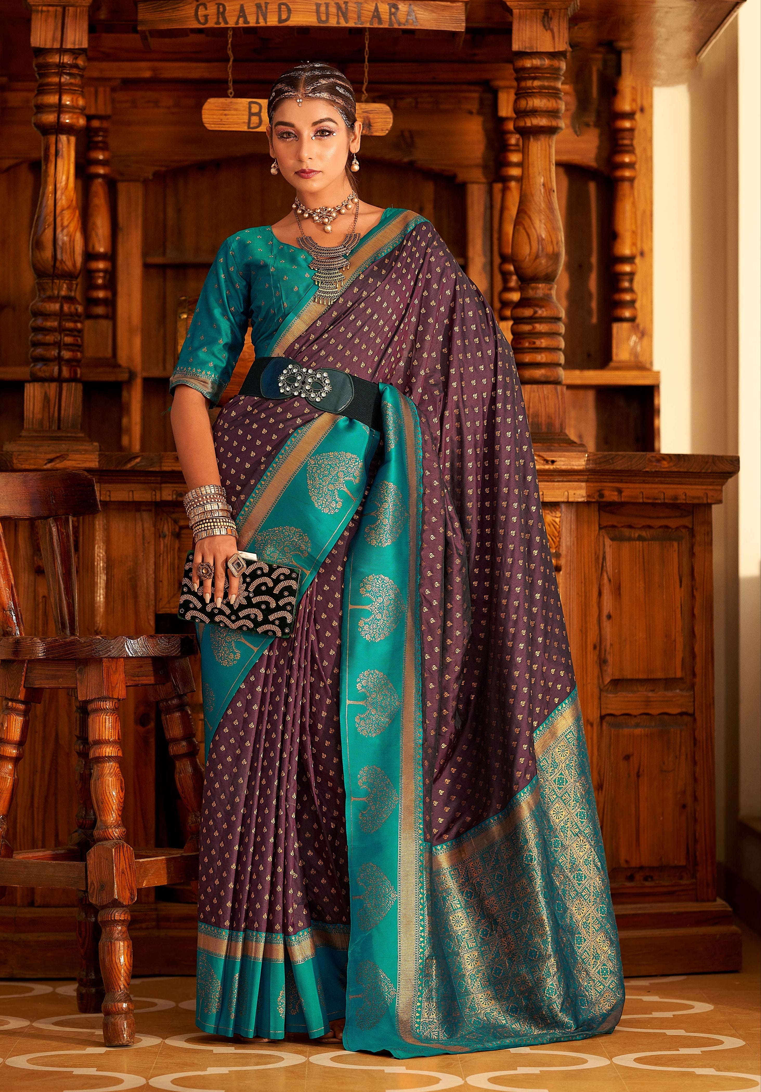 Enchanting Orchid Purple and Green Woven Banarasi Soft Silk Saree