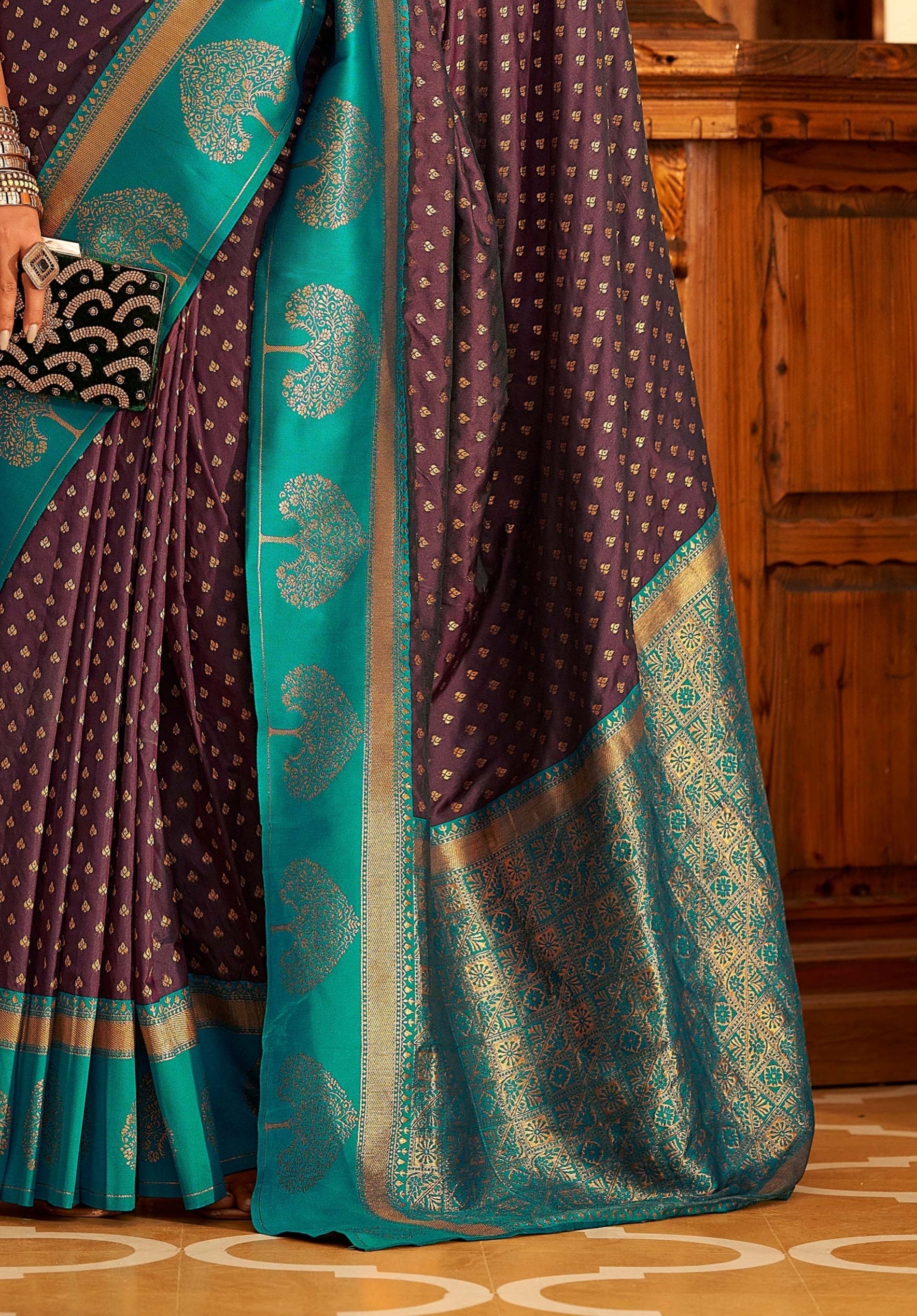 Enchanting Orchid Purple and Green Woven Banarasi Soft Silk Saree