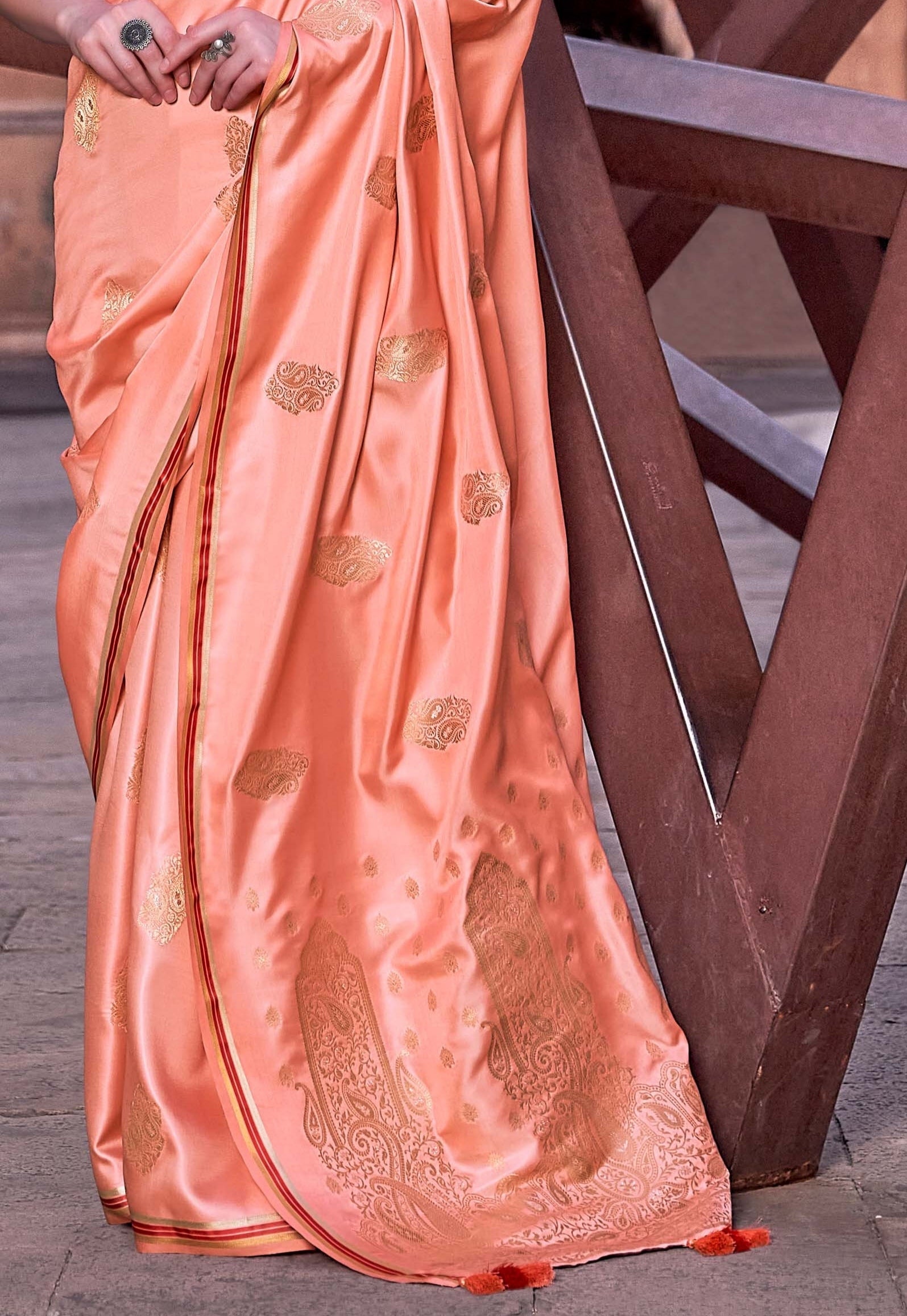 Soft Peach Satin Silk Saree