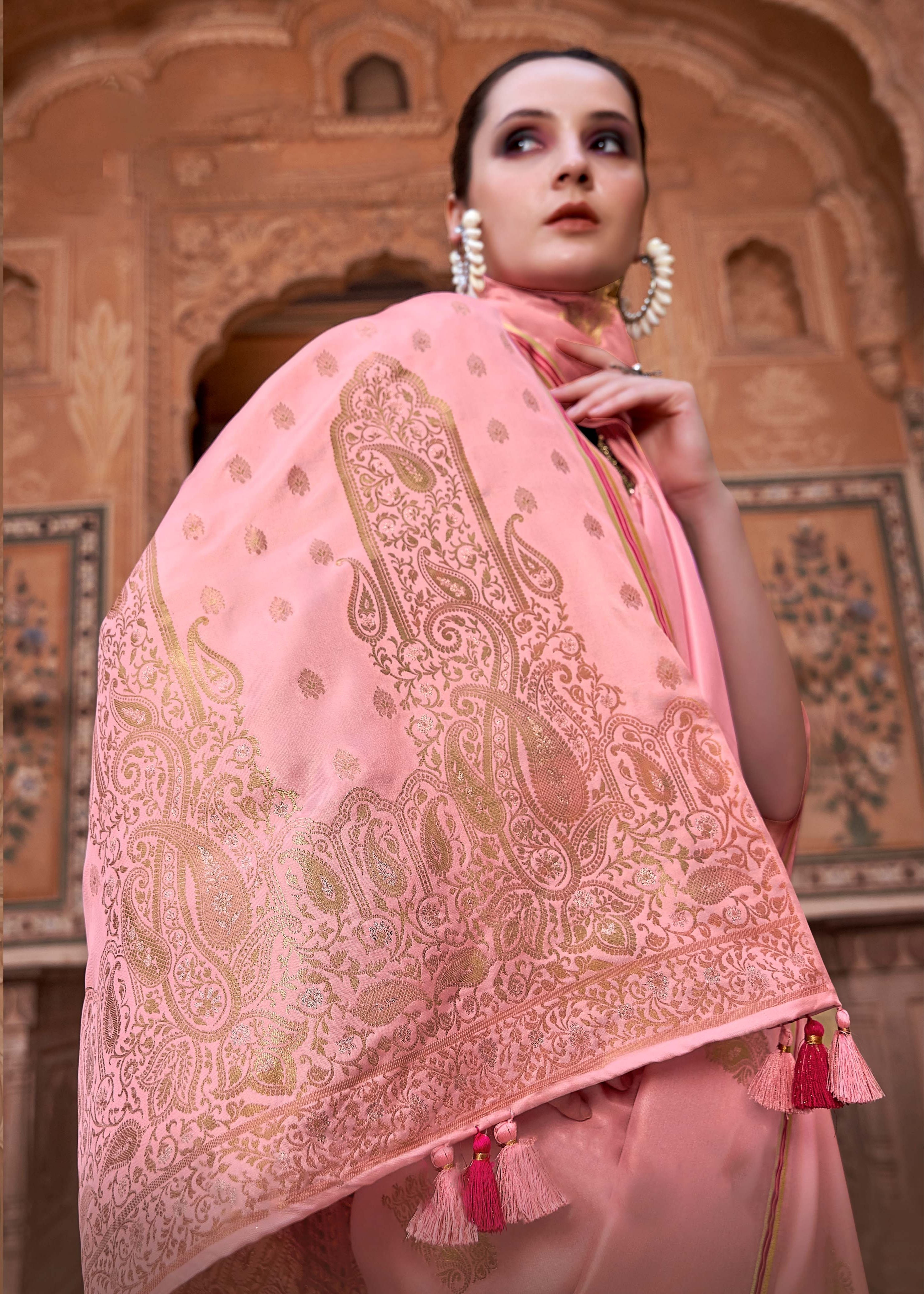 Sea Pink Satin Silk Saree